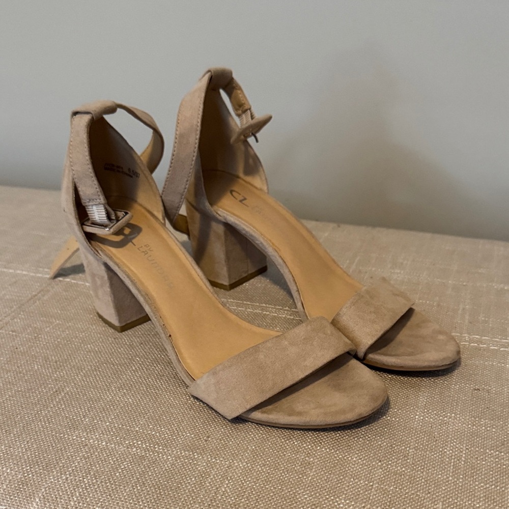 CL by Laundry Beige Block Heel Sandals
